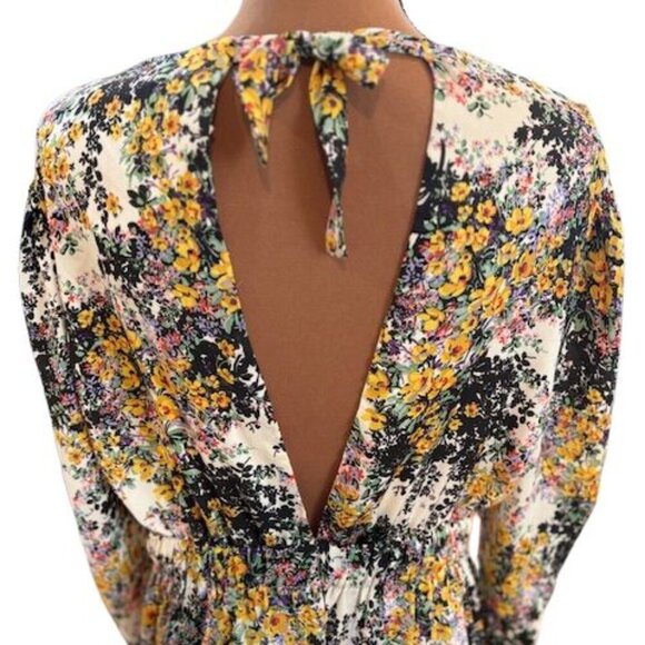 TOPSHOP White Floral Long Sleeve Maxi Dress with Deep-V in the Back – Size 8 - Picture 5 of 9